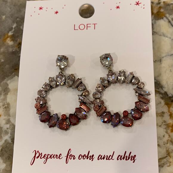 NWT LOFT Elegant White and Red Rhinestone 2" Drop Earrings - Picture 4 of 6